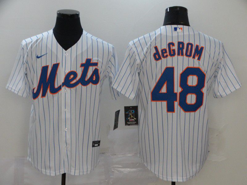 Men New York Mets #48 deGrom White stripes Nike Game MLB Jerseys